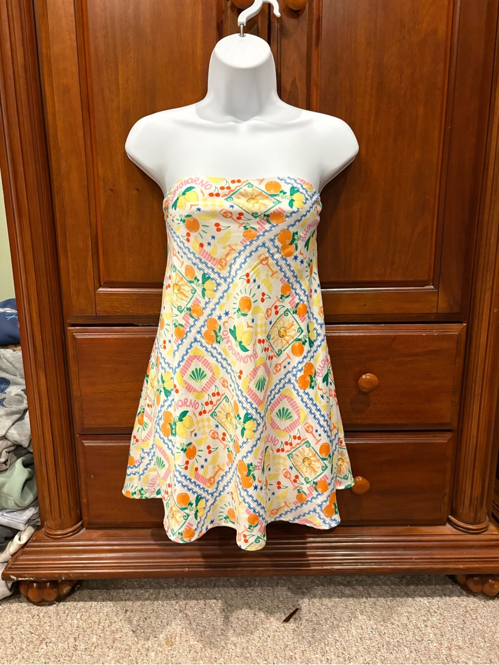Altard State Strapless Orange & Yellow Printed Summer Dress